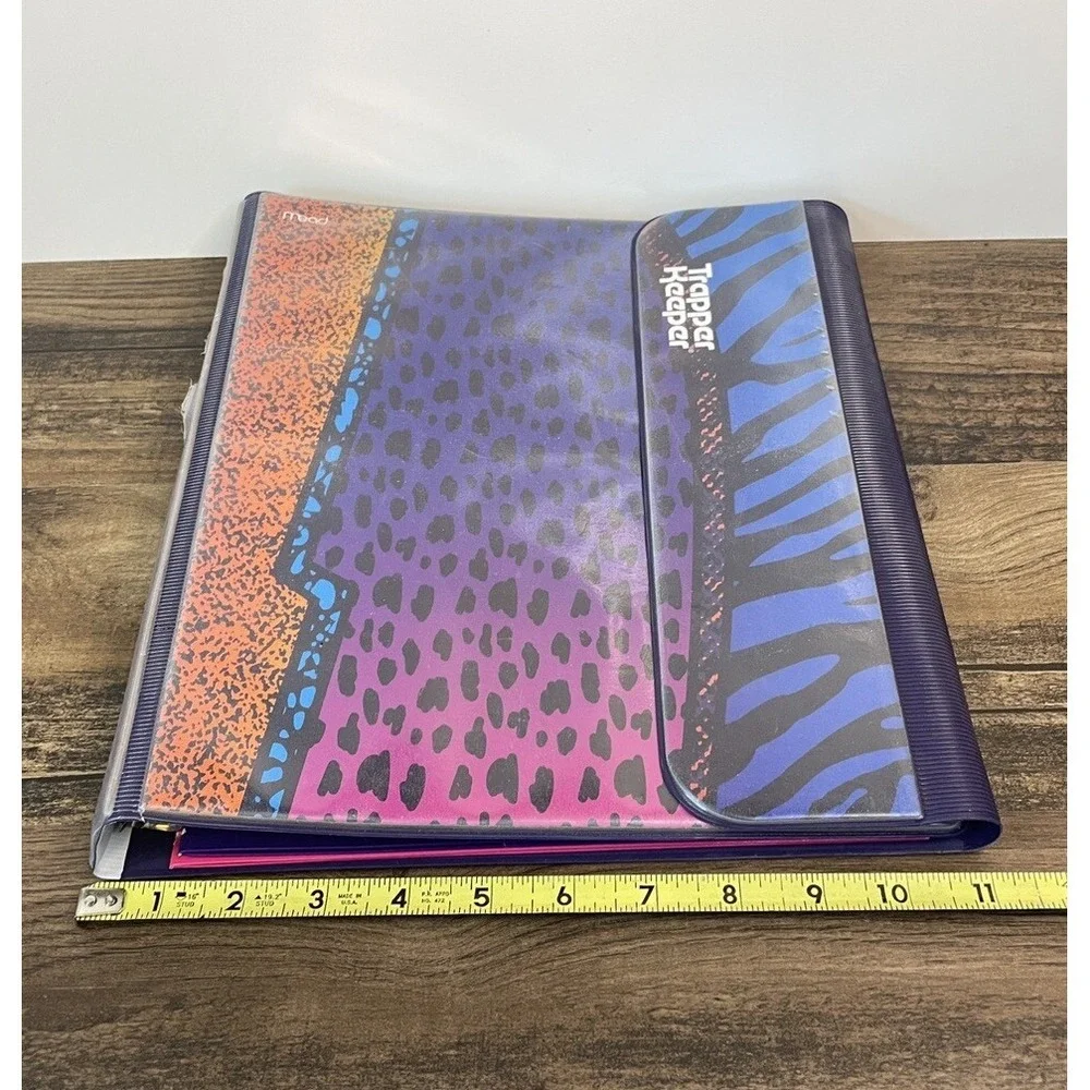 Vintage Trapper Keeper With 2 Folders Portfolios Neon Animal Leopard Tiger Print